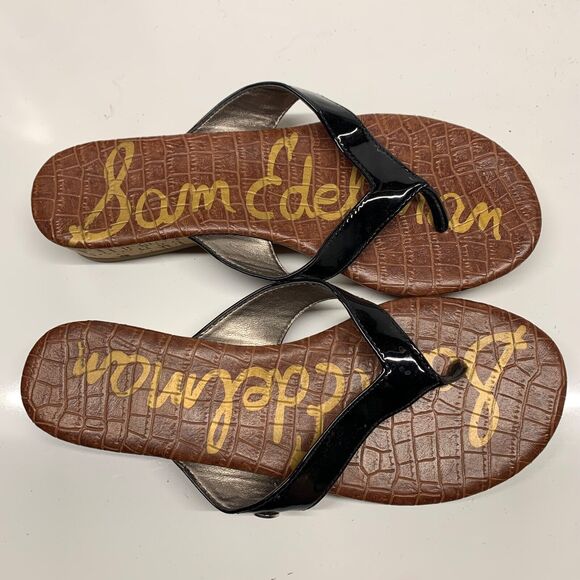 Sam Edelman Tanya Cork Wedge Sandals Women Size 6.5 Black Brown Thong Flip Flops - Picture 11 of 11